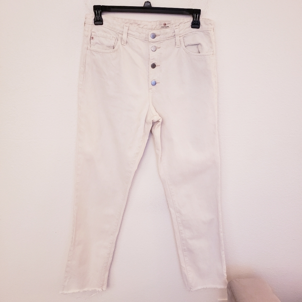 Adriano Goldschmied White Button Front Straight Leg Jeans w/Raw Hem Size 31 GUC